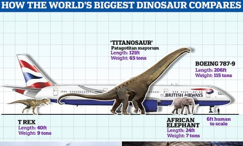 Earth's biggest EVER dinosaur touches down in Britain: Enormous 115ft-long titanosaur that was THREE times the size of T.Rex arrives in the UK ahead of its Natural History Museum unveiling