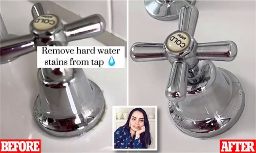 Cleaning guru shares her trick for getting rid of stubborn hard water stains around the bathroom taps: 'It works every time'
