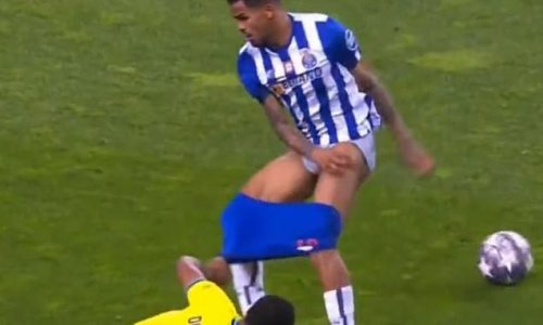 Brief sighting! Porto winger Galeno suffers an unfortunate mishap as his shorts are accidentally pulled down by Inter Milan defender Denzel Dumfries during Champions League last-16 exit