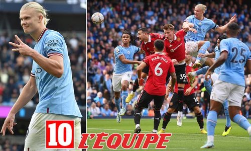 Erling Haaland becomes only the 14th player EVER to score a perfect 10/10 rating in L'Equipe after ripping Man United apart with a hat-trick and two assists as City embarrassed their arch-rivals 6-3