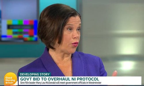 Sinn Fein leaders accuse Tories of 'pandering' to unionists amid Northern Ireland political stalemate as they visit Parliament - with Mary Lou McDonald predicts a referendum on Irish unity before the end of the decade