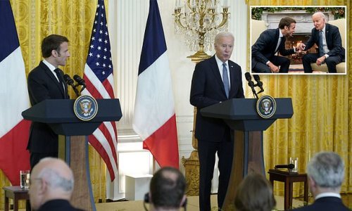 What tensions? Biden and Macron put on a show of a détente - as US president says he has 'no apologies' for green subsidies that French leader called 'super aggressive' - but admits there are 'glitches' that can be fixed