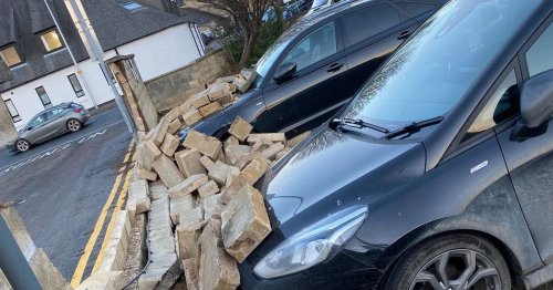 Brick wall crushes multiple vehicles as Storm Malik batters Scotland