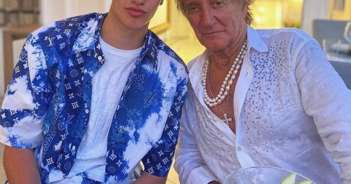 Rod Stewart and lookalike son Alastair Stewart, 16, pose for sweet snap on Italian getaway