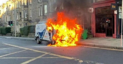 Van bursts into flames on Scots street as emergency services race to scene