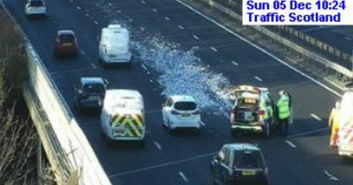 Debris scattered across M8 as Glasgow drivers delayed in traffic