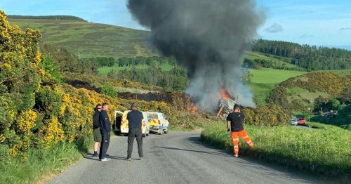 Lorry goes up in flames on Scots road as emergency services race to scene