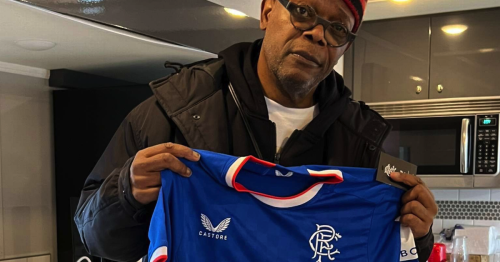 Samuel L Jackson poses with Rangers strip as star shoots scenes in Scots town