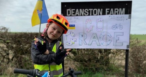 Seven-year-old Grace completes big cycle effort to support Ukraine