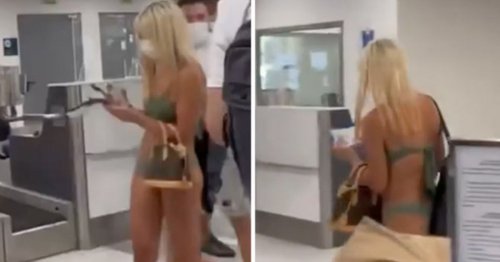 woman wearing bikini at airport