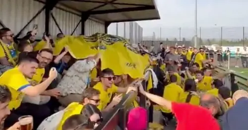 Yellow army of 100 Spaniards surprise fans at non-league game in Leicestershire