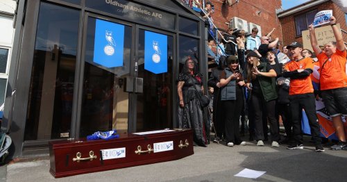 Oldham fans carry coffin and ‘call on grim reaper’ as protests get creative