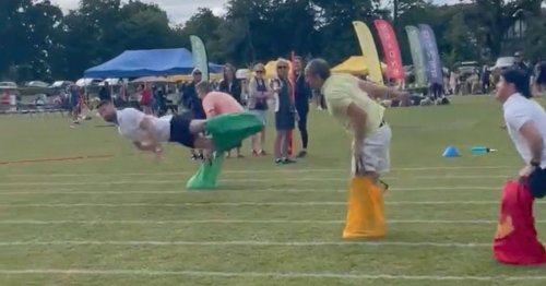 Ex-Chelsea star Gary Cahill flops over finish line in school sports day race