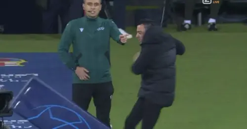 Barcelona's Xavi red carded as he 'boots TV equipment' in Stone Island gear