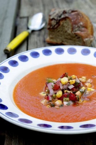 Roasted Tomato Soup with Corn Salsa