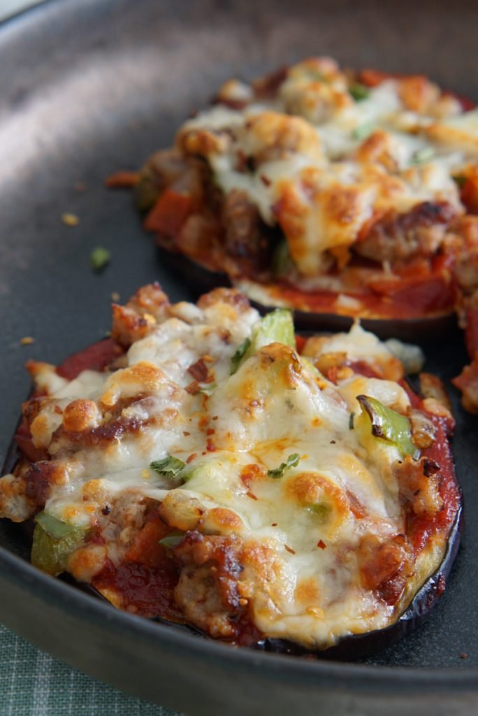 Low-Carb Supreme Eggplant Pizzas