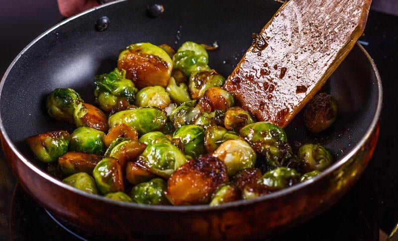 Pan Fried Brussels Sprouts with Balsamic Glaze
