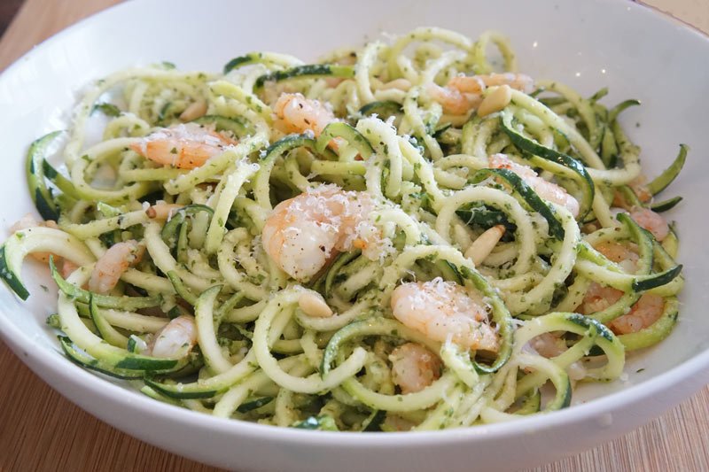 Zucchini Noodles With Pesto and Shrimp