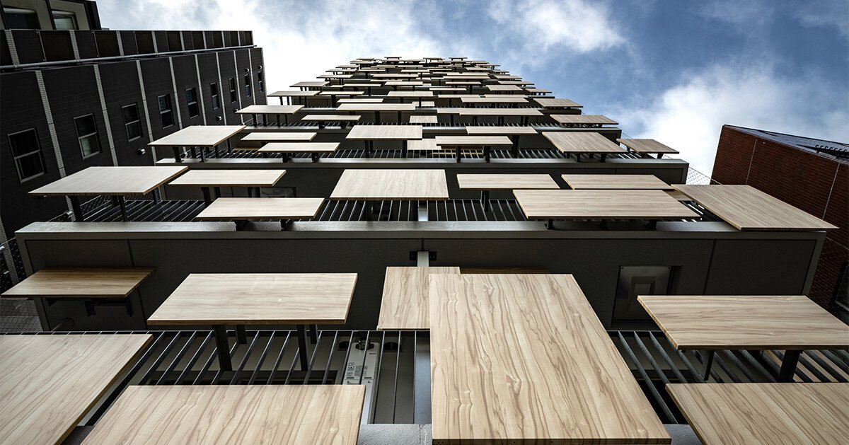 aluminum panels printed on wood pattern tetris-up the facade of kengo kuma's tokyo house