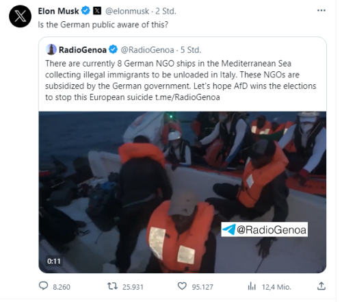 Migrationspolitik - Auswärtiges Amt reagiert auf kritische Äußerung von Elon Musk zur Seenotrettung im Mittelmeer