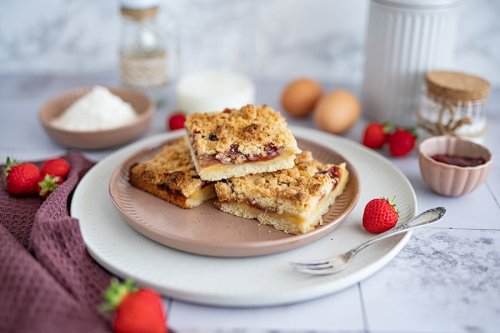 Streuselkuchen mit Marmelade Rezept mit Pudding