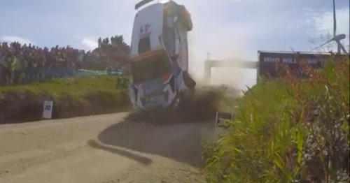 Drivers walk away unharmed as epic rally-car jump turns into an epic fail