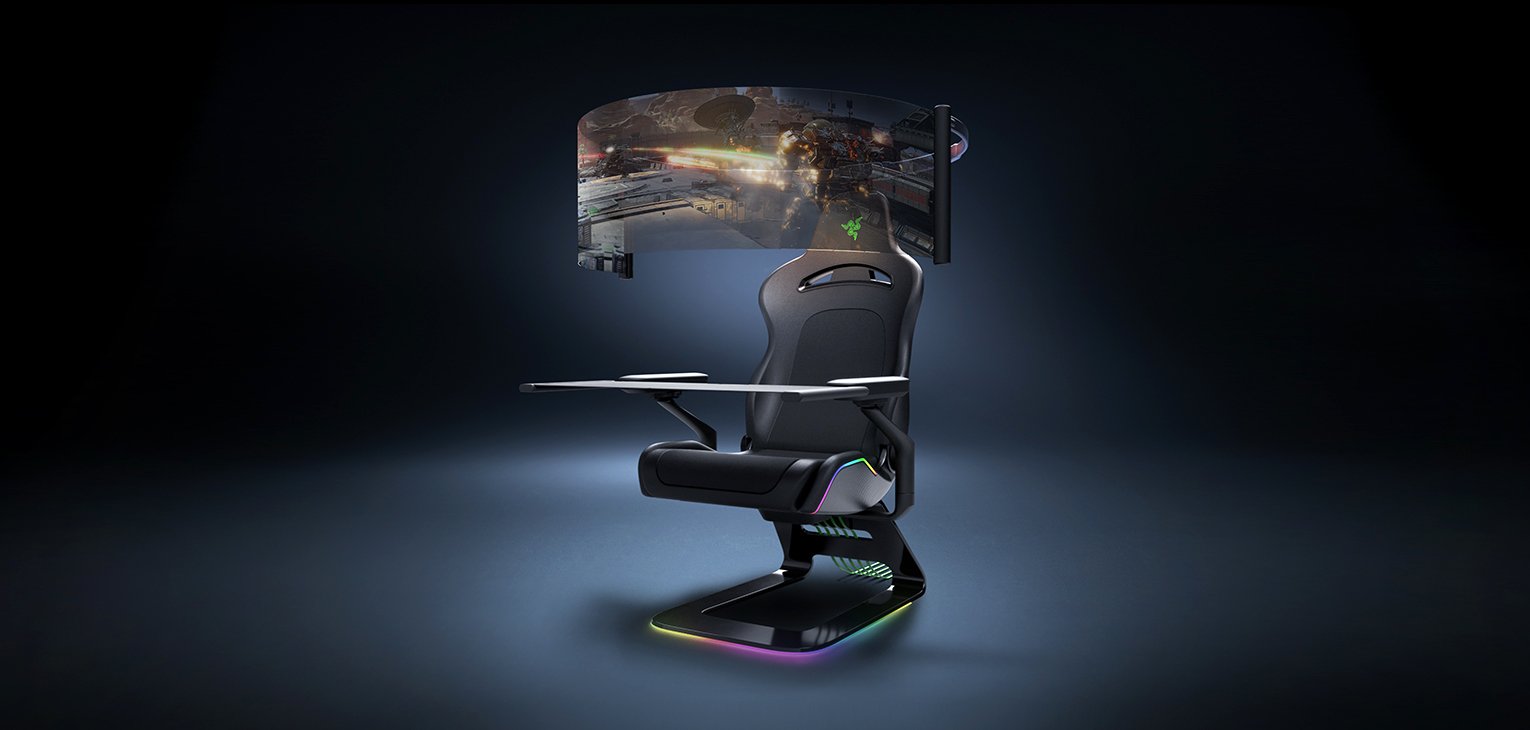 Razer’s immersive gaming chair wraps your head in a 60-inch rollable OLED screen
