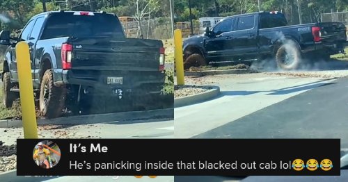 Ford Super Duty Pick-up Truck Gets Gets Stuck in Drive-Thru After Trying to Cut the Line