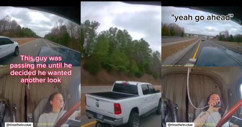 Female Truck Driver Shares Tense Clip of White Truck Following Her on the Highway
