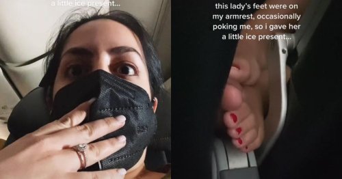Woman Gets Revenge on Plane Passenger Who Keeps Putting Bare Feet on Her Arm Rest