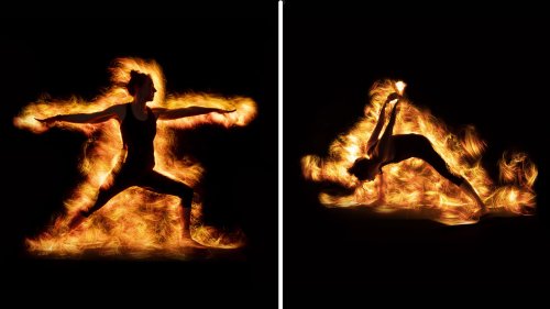 These fiery yoga photos were light-painted in camera in real time