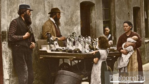 These photos show the street life of 19th century London – in color