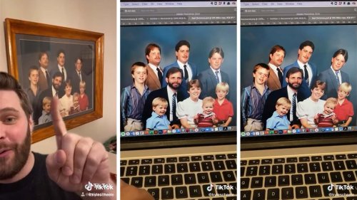 Best gift ever: Son uses Photoshop to “fix” a photo his dad hates, makes it even worse