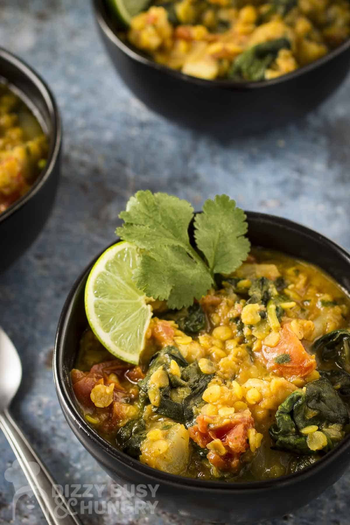 Hearty Slow Cooker Red Lentil Stew with Spinach