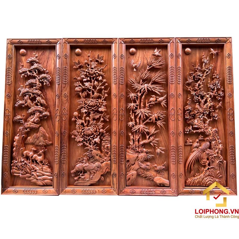 Tranh tứ quý gỗ đẹp tại lôi phong - cover