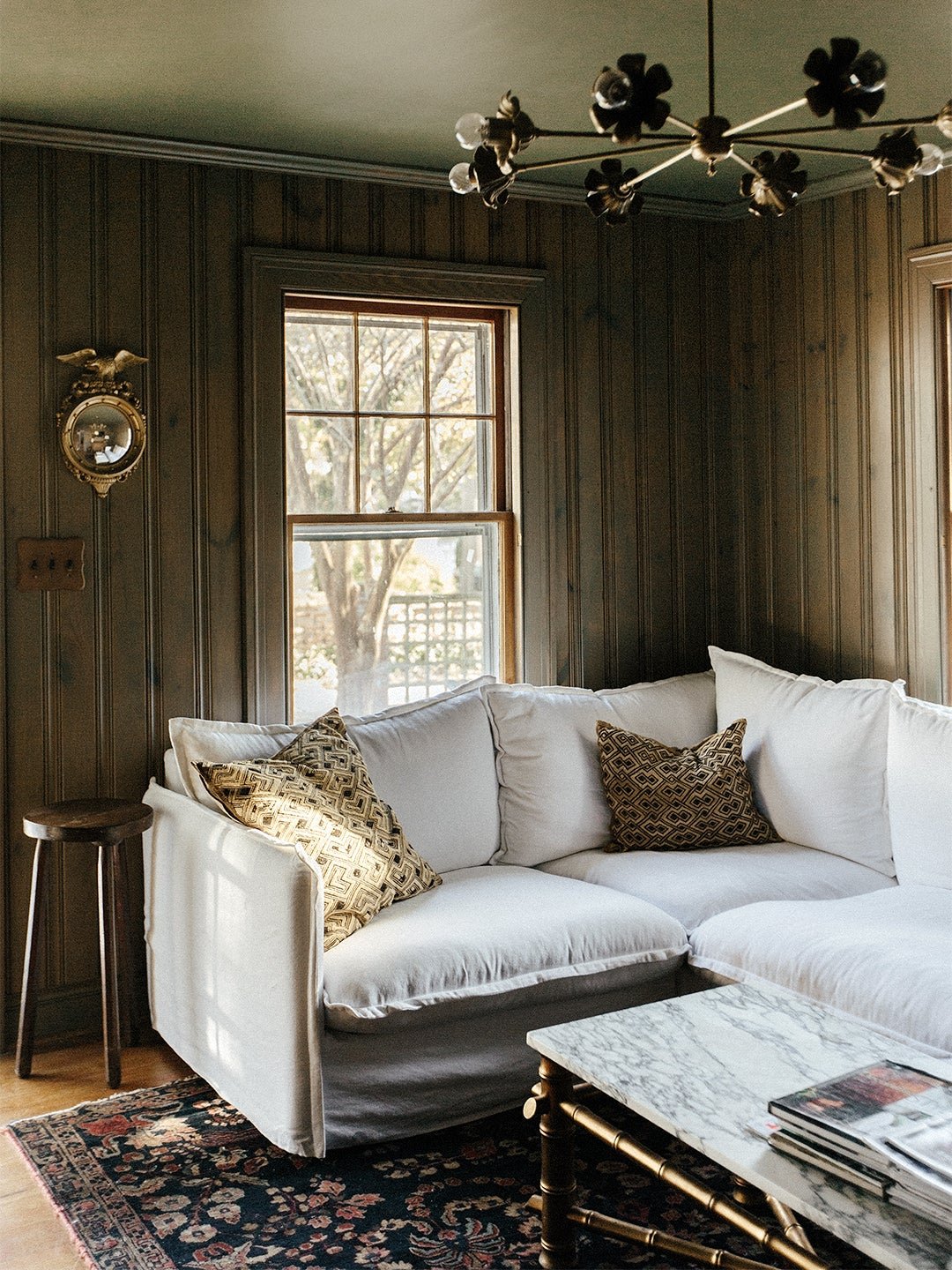 This Low-Lift Wall Treatment Makes Dated Wood Paneling Look Of-the-Moment