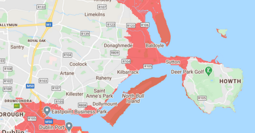 Map shows what areas of Dublin would be underwater if water levels rise