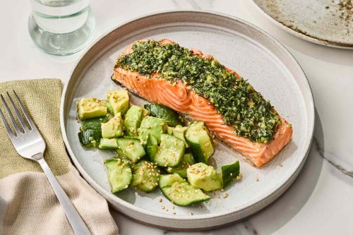 Salmon with Cucumber & Avocado Salad Is a Must-Try, High-Protein Dinner