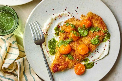 Crispy Pesto Chicken with Whipped Feta & Tomatoes