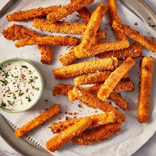 Panko-Crusted Butternut Squash Fries with Creamy Feta Dipping Sauce