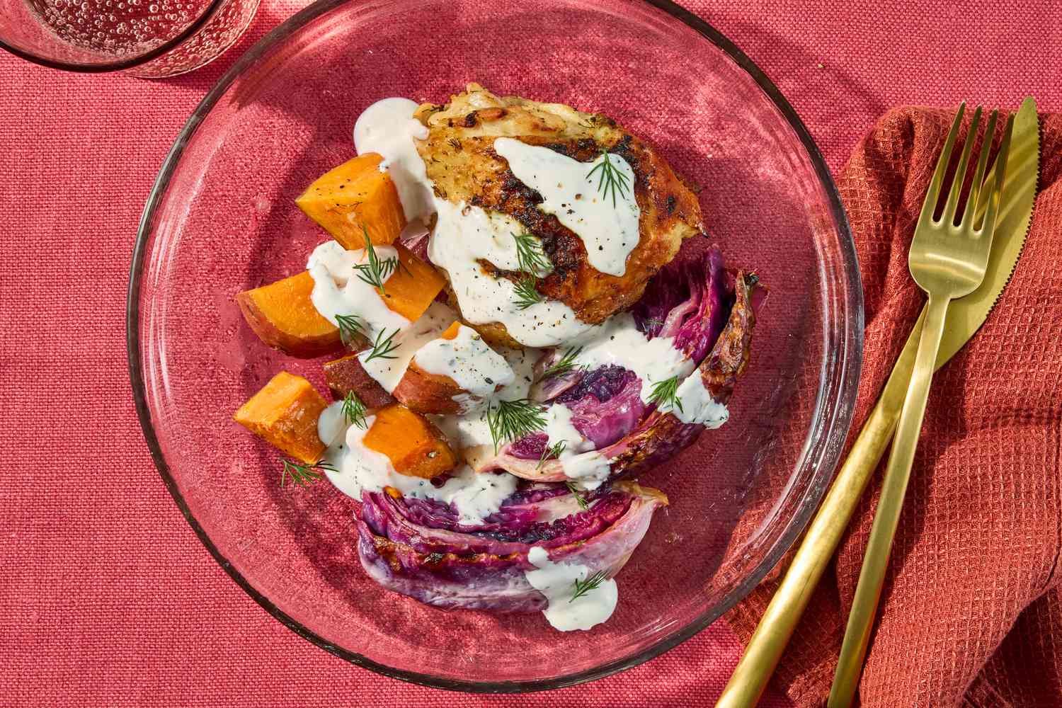 Sheet-Pan Chicken Thighs with Red Cabbage & Sweet Potatoes