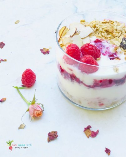 Raspberry Yogurt Granola Breakfast Parfait | Eat More Art