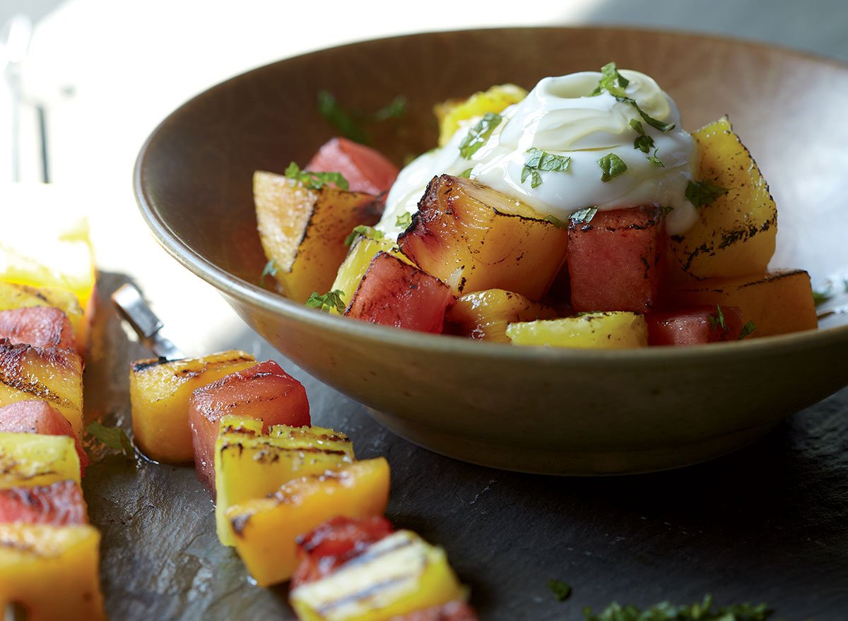 A Savory-Sweet Grilled Fruit Kebabs With Yogurt and Honey Recipe