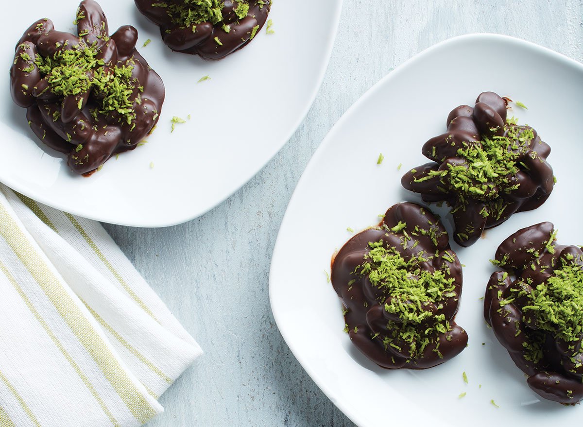 Dark Chocolate-Covered Almond Clusters With Coconut-Matcha Sprinkle Recipe