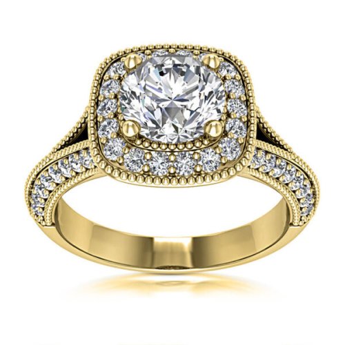 Split Shank 1.52 Carat SI1/G Round Diamond Engagement Ring Yellow Gold Enhanced