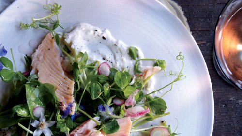 Smoked Trout with Pea Shoots and Spring Onions