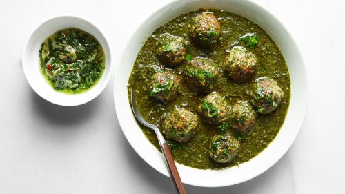 Chicken Meatballs With Molokhieh, Garlic, and Cilantro