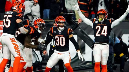 Coach Zac Taylor delivers game ball from 'first of many playoff games we win' to frenzied Cincinnati Bengals fans at bar