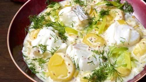 Ragout mit Kabeljau und Kartoffeln in cremigem Senfschmand – einfach lecker!