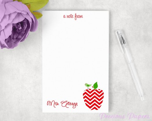 Personalized Red Teacher Note Pads Personalized Teacher Gift Personalized Teacher Red Chevron Apple Notepad Apple Note Pad - Etsy